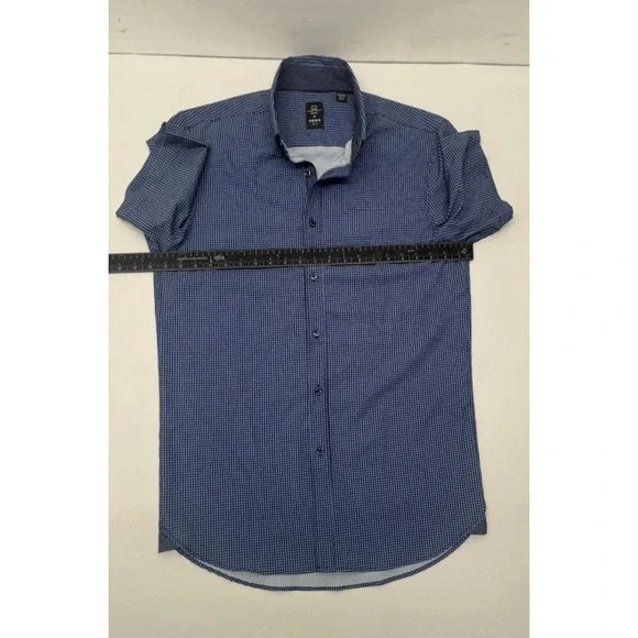 Michael Strahan Mens Sz Med Dark Blue Geometric Short Sleeve Button Down Shirt - Picture 9 of 9